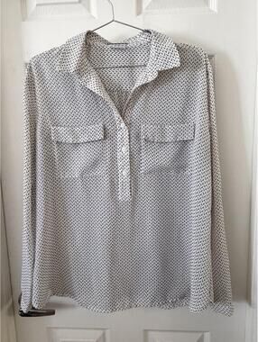 Van Heusen Lightweight White Blouse with Black Dot Pattern
